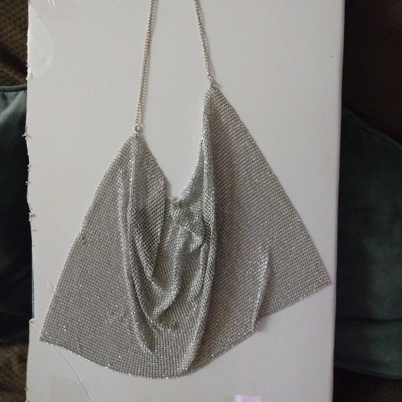 ❤️2 WHITING & DAVIS Purse & Halter Silver Mesh/Swarovski Crystals AS IS - Picture 2 of 6